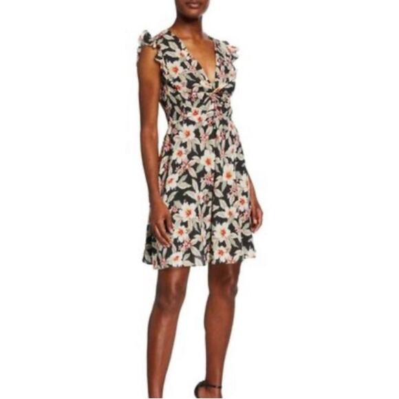 Rebecca Taylor Kamea Smocked Floral Flutter-Sleeve Silk Dress Women’s Size 10 - Picture 1 of 14